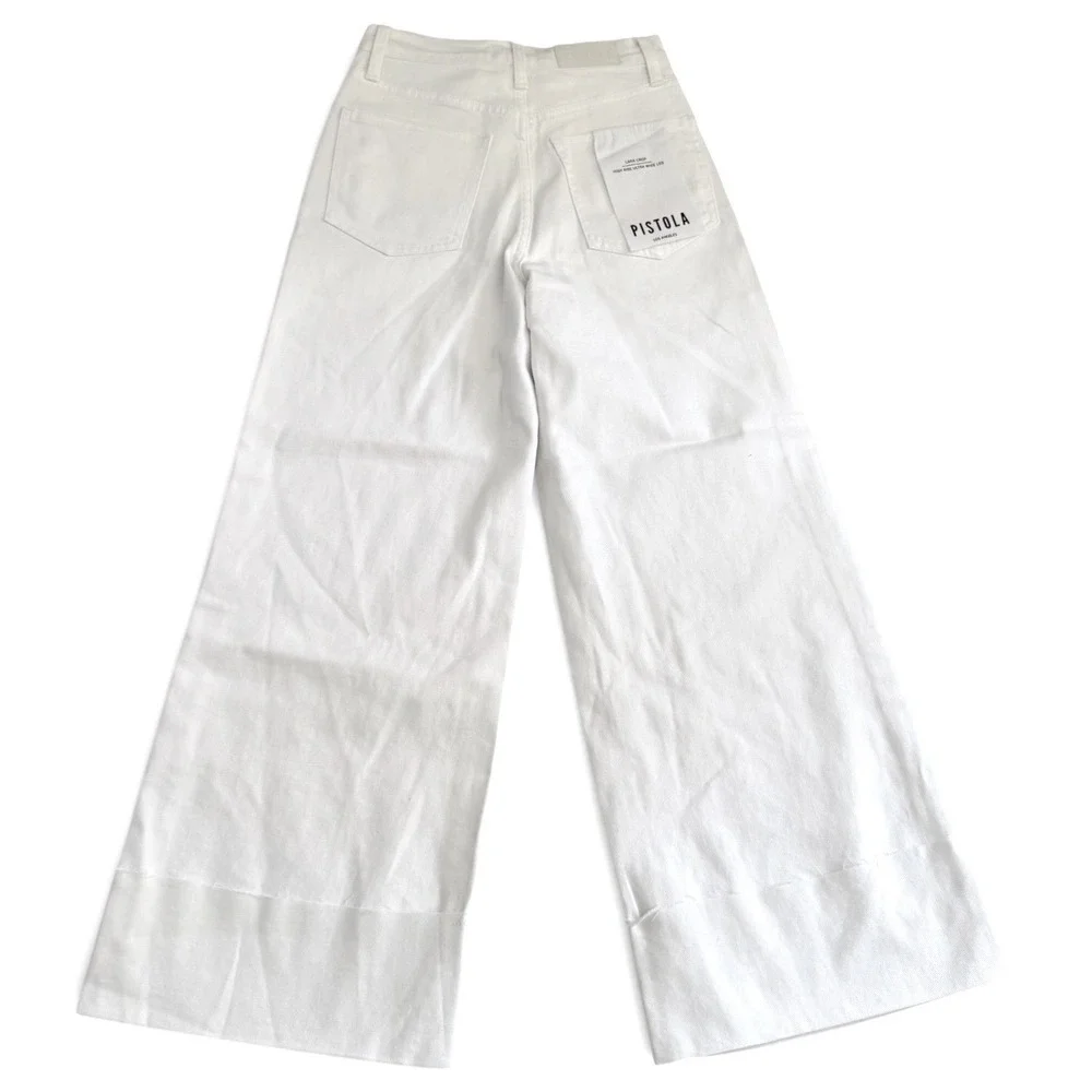 Pistola Jeans Womens 24 White Lana Crop High Rise Ultra Wide Leg Raw Cuffed Hem - Picture 3 of 11
